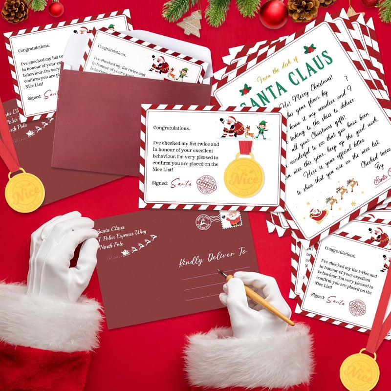 TICIAGA 12 Pack Christmas Official Letter and Certificate from Santa Claus, Included Santa Nice List Medal with Red Neck Ribbon Certificate North Pole and Envelopes for Kids Xmas Family Party Favors - Image 4